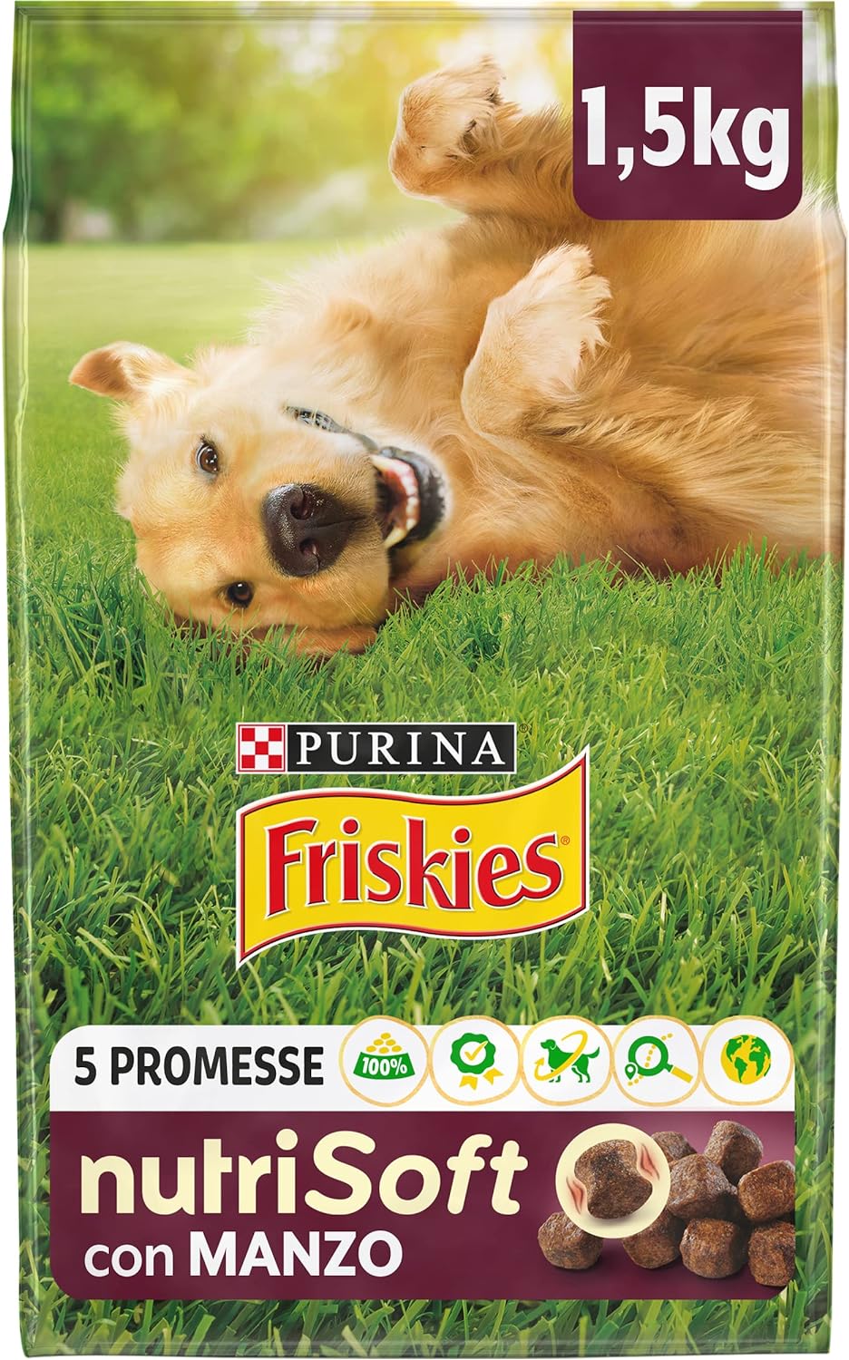 Purina Friskies Nutri Soft Crocchette Cani con Manzo, 6 Confezioni da 1,5 kg
