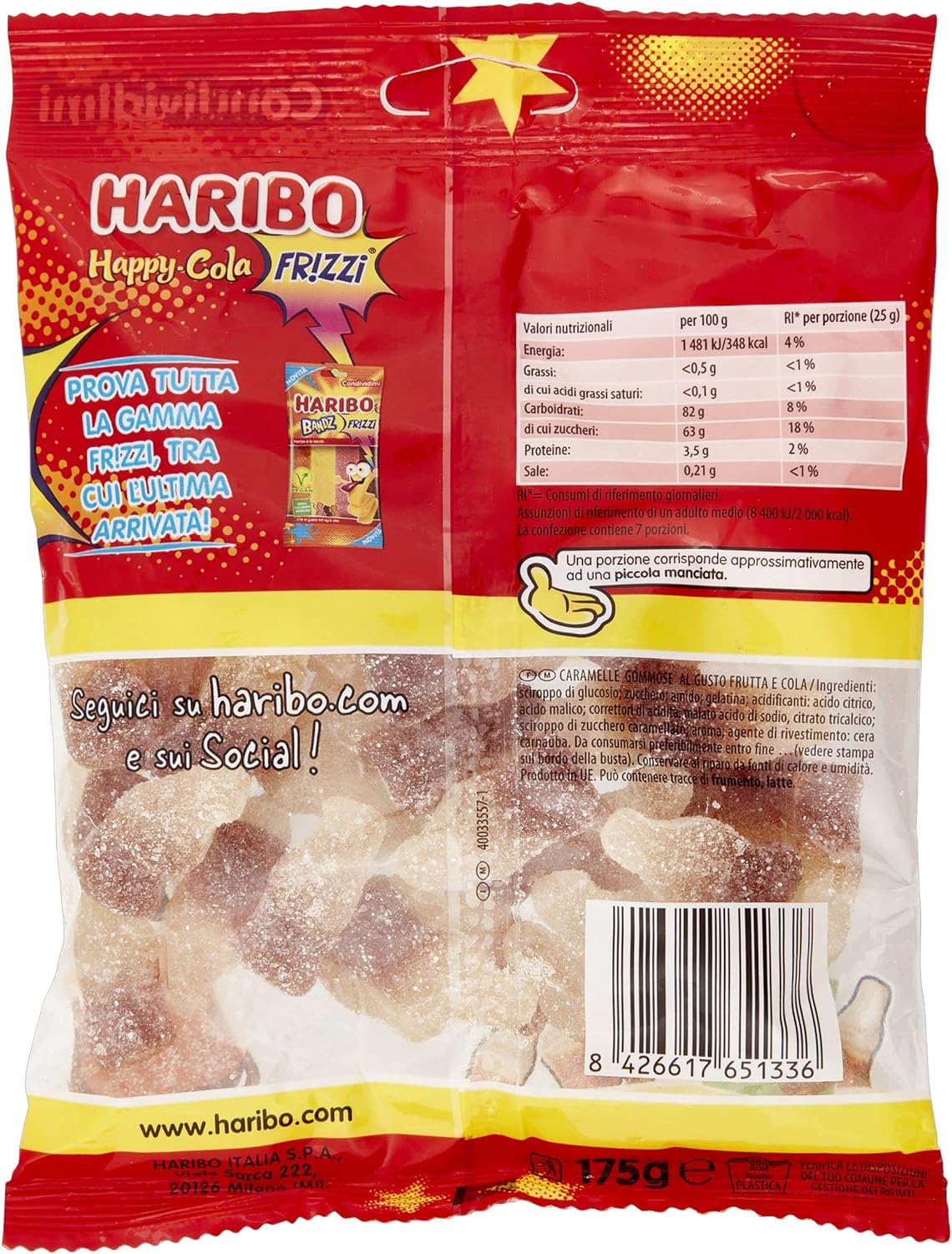 Haribo Happy Cola Frizzi, Caramelle Gommose Frizzanti, Gusto Cola, Ideali Per Feste E Dolci Momenti Di Relax - 175gr