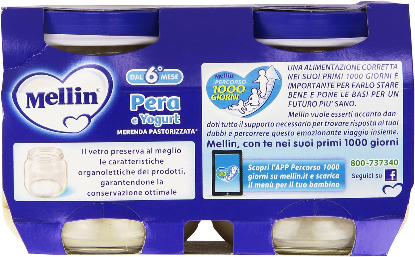 Mellin - Merenda Pastorizzata, Pera & Yogurt, 2 x 120 g - 240 g - [confezione da 12]