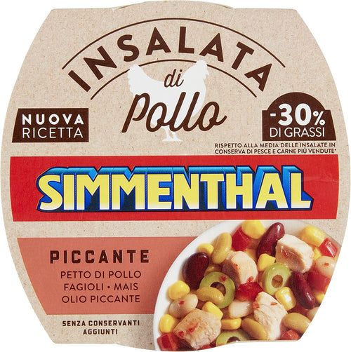 Simmenthal Piccante Insalata di Petto di Pollo con Fagiolini Cannellini, Mais e Fagioli Rossi, 1 Lattina da 160 gr