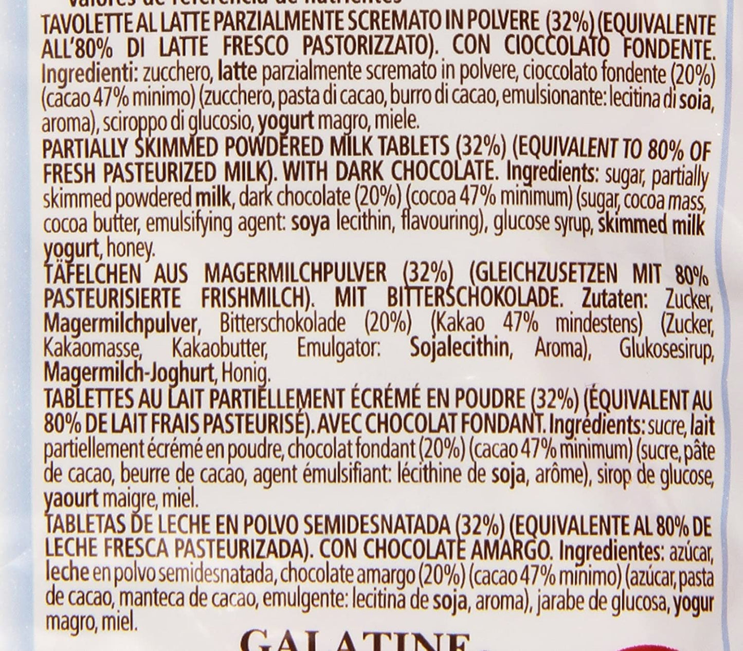 Galatine - Caramelle al Latte e Cioccolato, Busta di Tavolette al Latte - Sacchetto da 115g