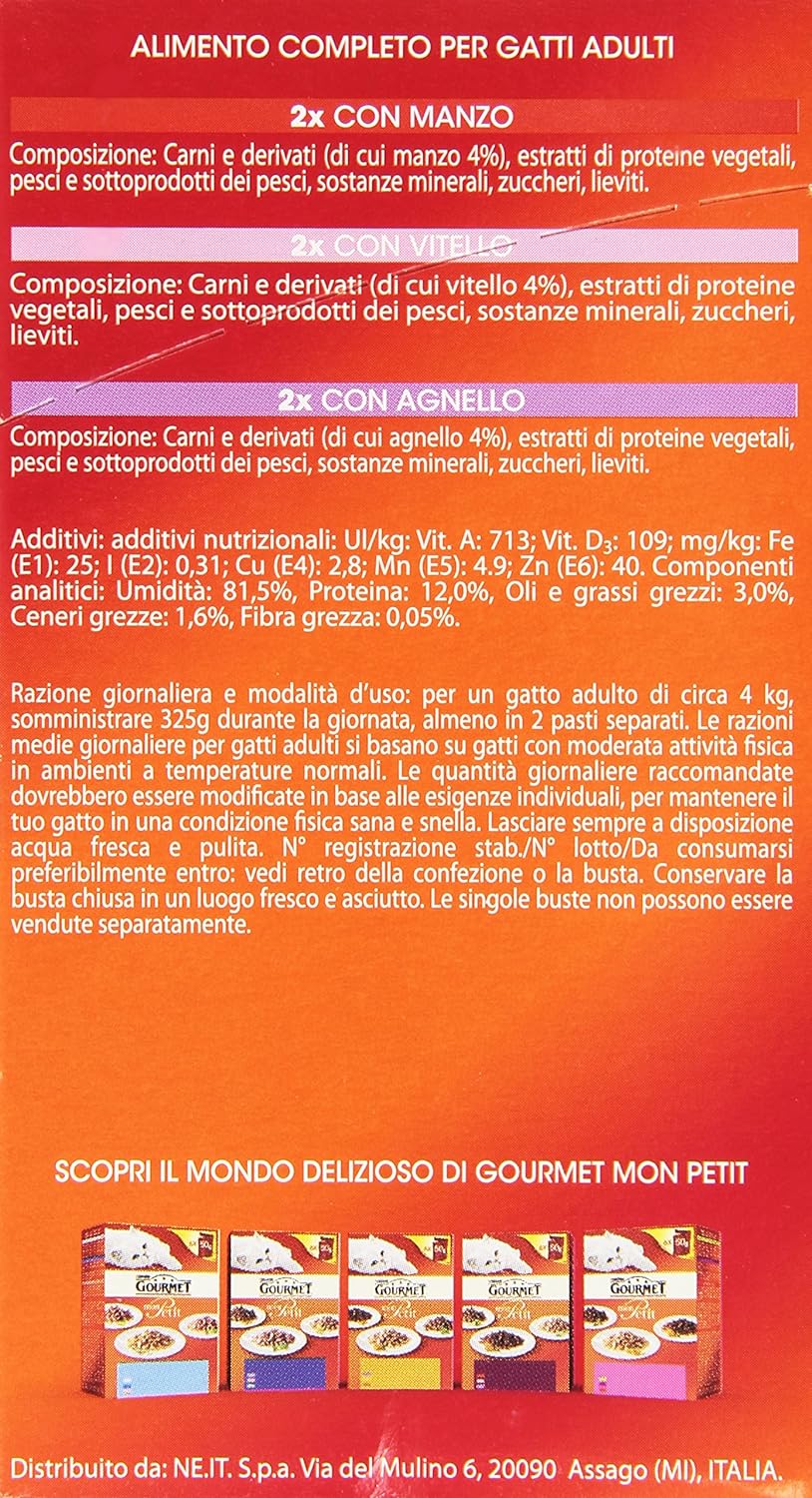 Gourmet Mon Petit Gatto Selezione Prelibata con Carni, con Manzo, Vitello e Agnello, 6 x 50gr