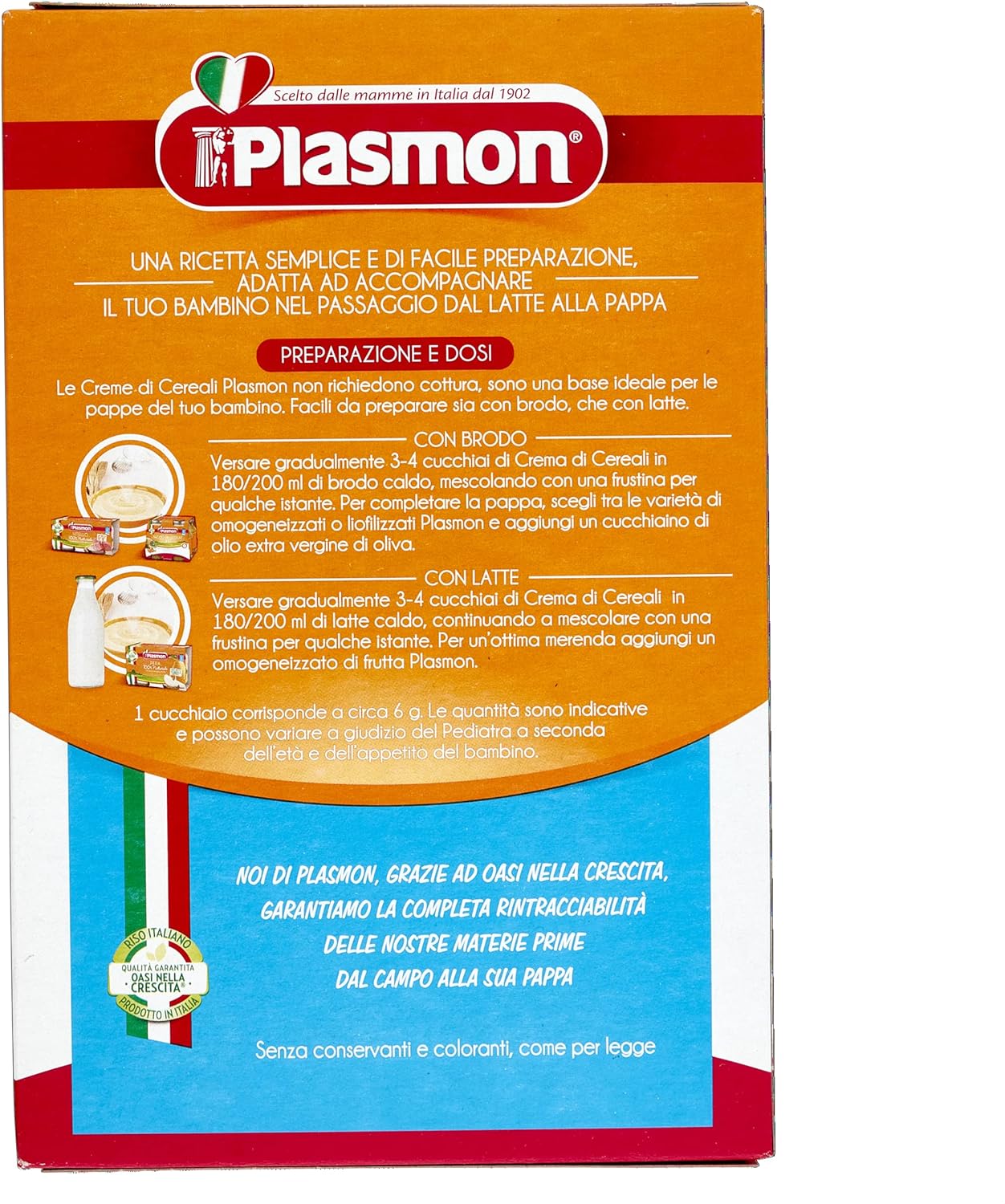 Plasmon Crema di Cereali di Riso 230g Con Ingredienti selezionati, La base ideale per la pappa, Confezione da 6