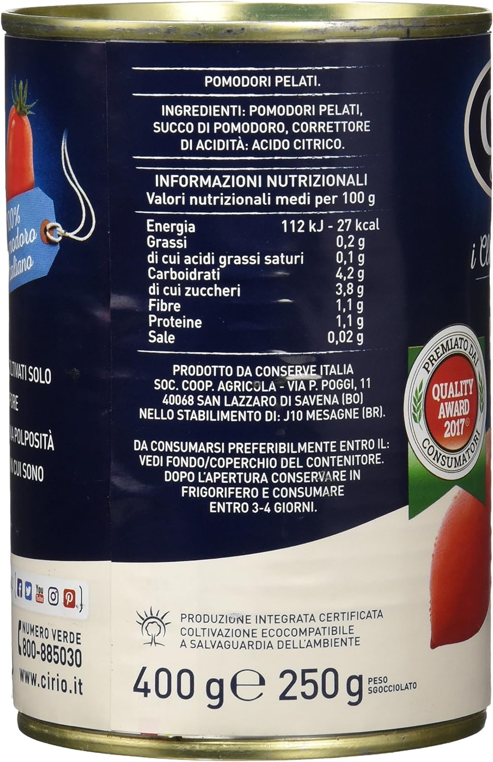 Cirio Cuore Italiano I Pelati, senza Glutine - 400 g