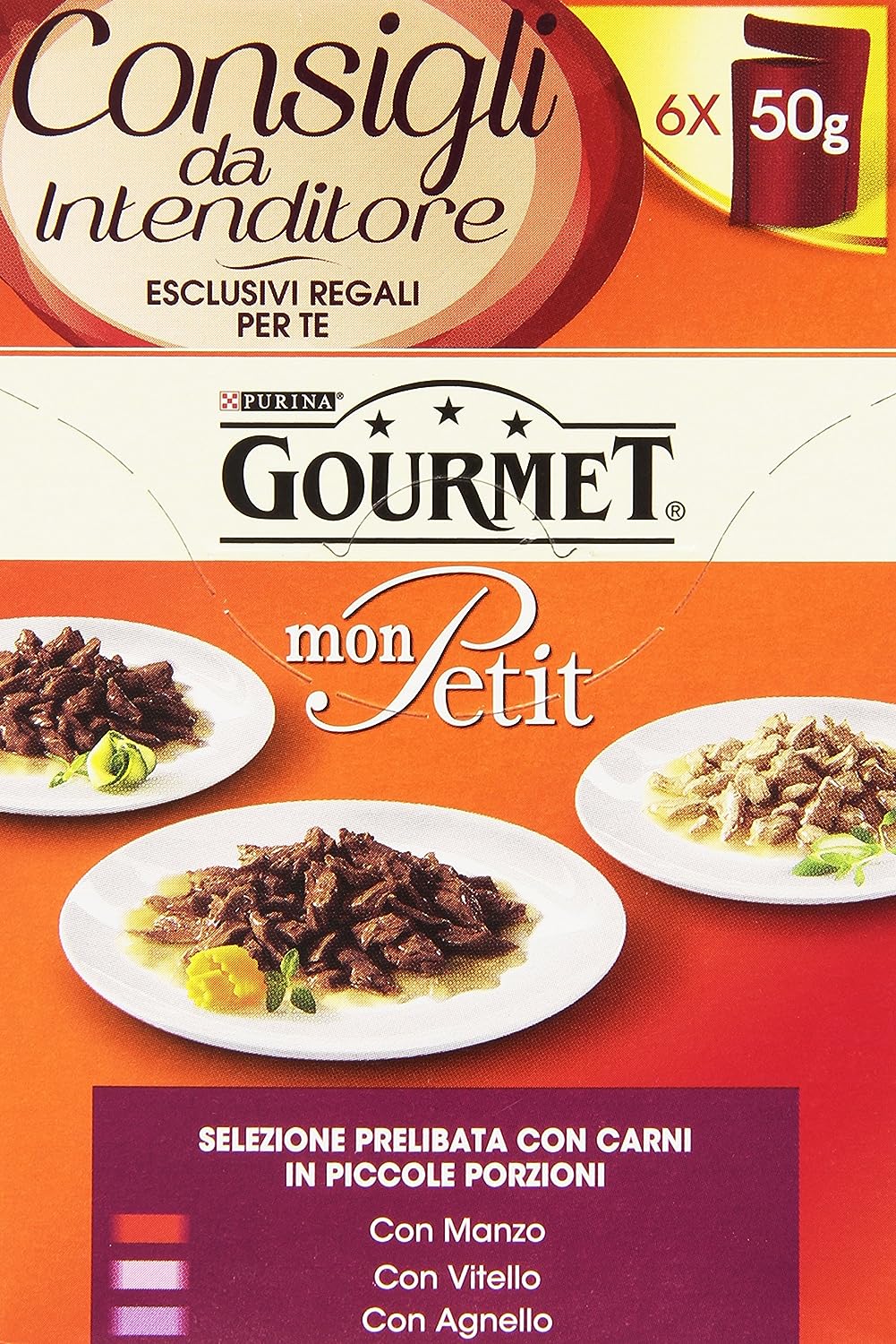 Gourmet Mon Petit Gatto Selezione Prelibata con Carni, con Manzo, Vitello e Agnello, 6 x 50gr
