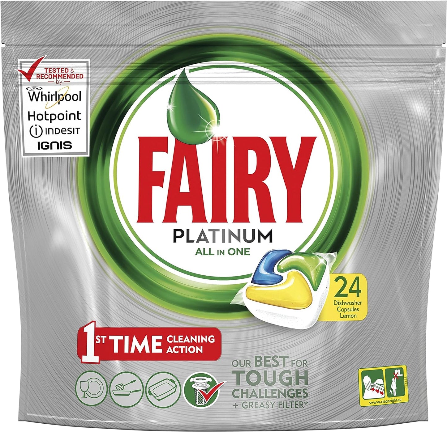 Fairy Platinum 24 Pastiglie per Lavastoviglie, Detersivo in Confezione da 24 Caps