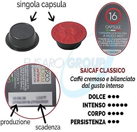 Saicaf Kit 16 capsule caffè compatibili A MODO MIO miscela CLASSICO CLASSICA macchina caffè LINEA PIACE COSÌ
