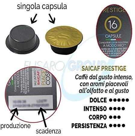 Saicaf Kit 16 capsule caffè compatibili A MODO MIO miscela PRESTIGE macchina caffè LINEA PIACE COSÌ