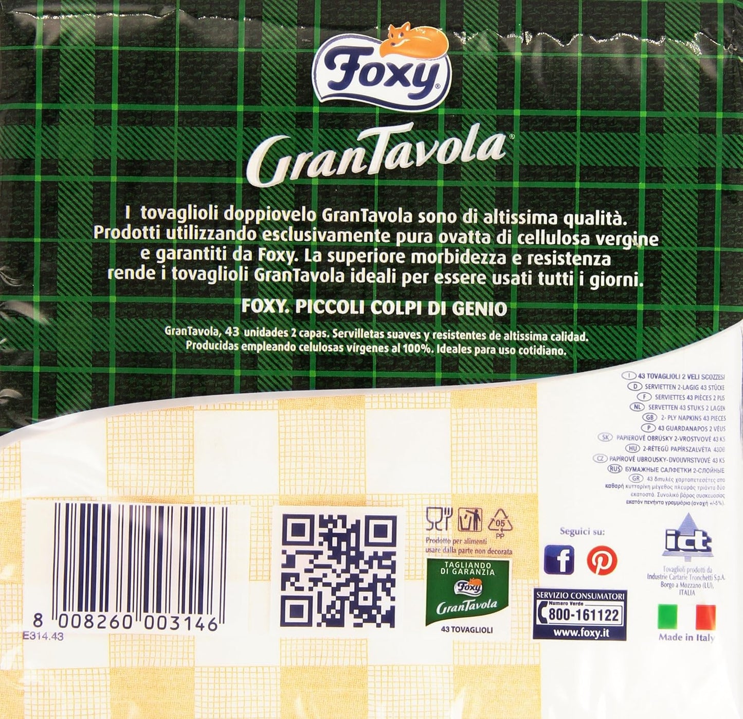 Foxy, Tovaglioli Doppiovelo, Grantavola Scozzesi - 43 Pezzi