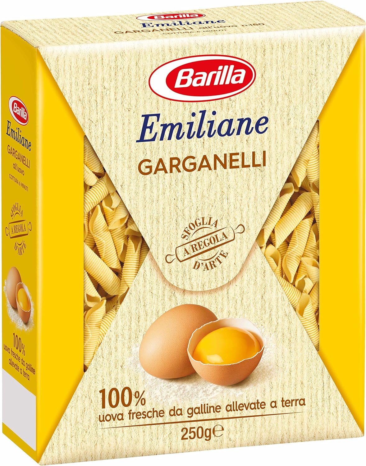 Barilla Le Emiliane Garganelli all' Uovo con Uova Fresche, Pasta dalla Sfoglia Porosa e Delicata, 250g