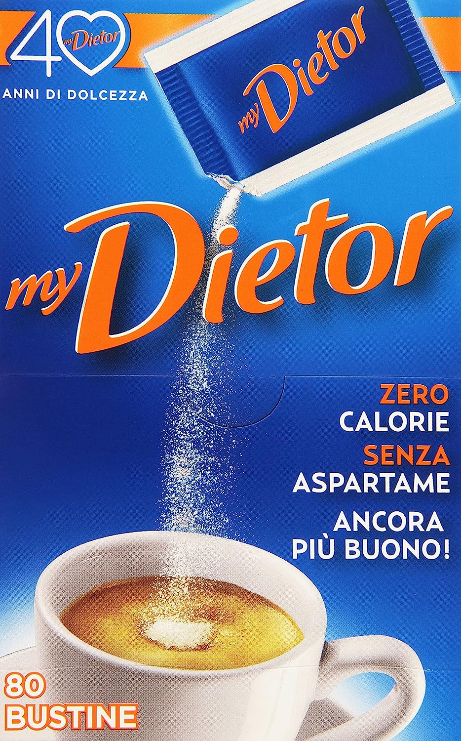 Dietor - Bustine Edulcoranti, Zero Calorie, Senza Aspartame, Pacco da 80X0.8 g, totale: 64 g